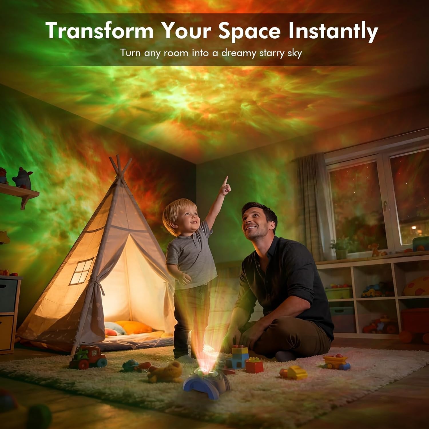 image:imageRossetta Dual Lens Galaxy Star Aurora Projector Night Light for Bedroom 58 Light Effects White Noise Bluetooth Speaker Music Sync Remote Control Timer Room Decor Gift for Kids Adults TeensSpace Blue