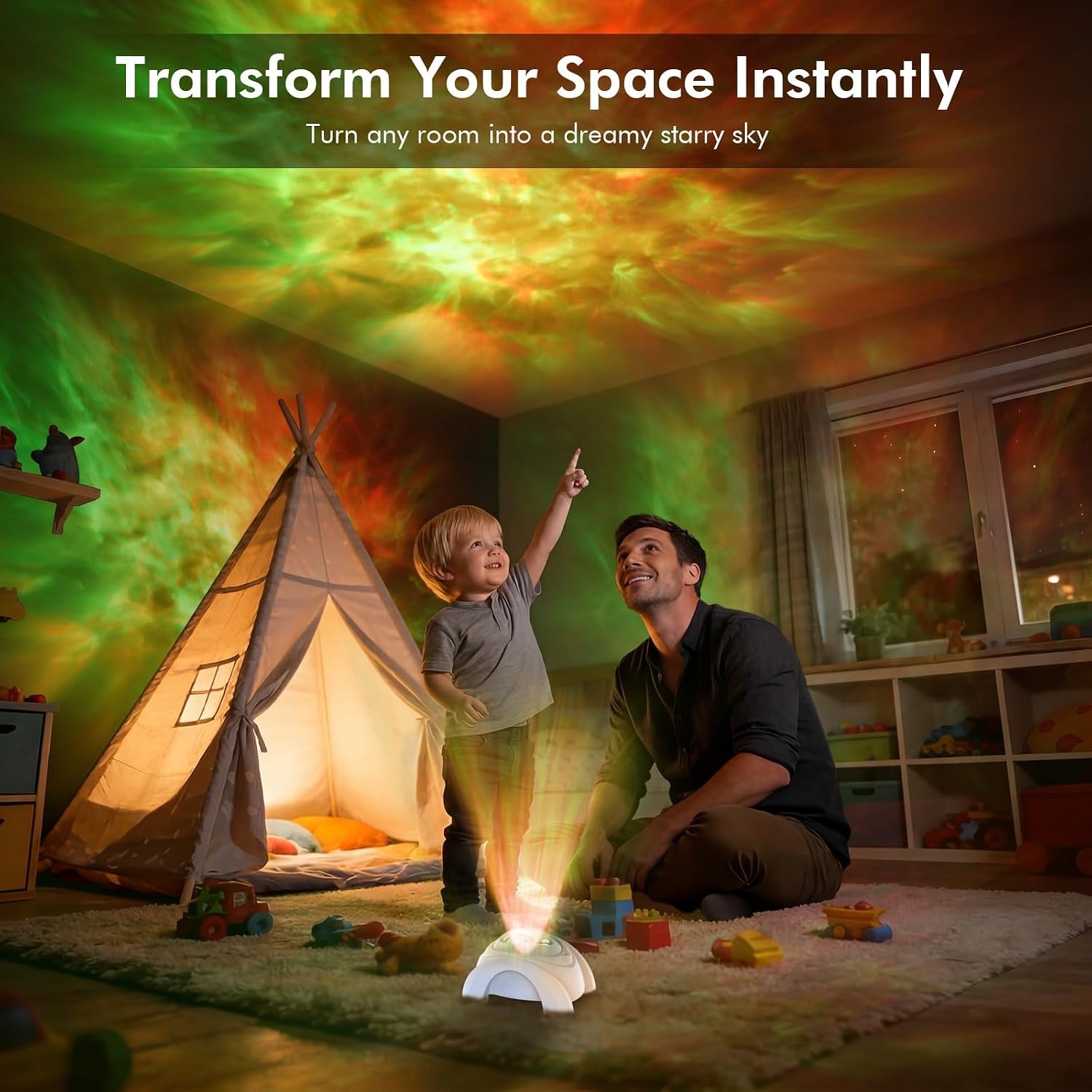 image:imageRossetta Dual Lens Galaxy Star Aurora Projector Night Light for Bedroom 58 Light Effects White Noise Bluetooth Speaker Music Sync Remote Control Timer Room Decor Gift for Kids Adults TeensQuiet Blue