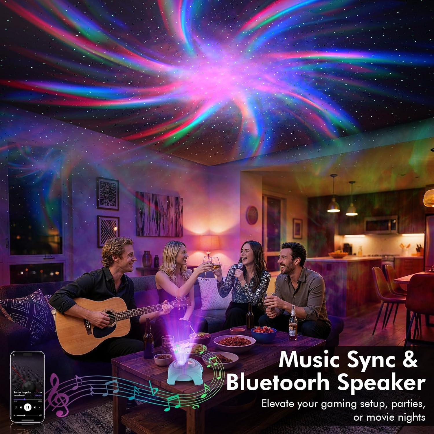 image:imageRossetta Dual Lens Galaxy Star Aurora Projector Night Light for Bedroom 58 Light Effects White Noise Bluetooth Speaker Music Sync Remote Control Timer Room Decor Gift for Kids Adults TeensCyan