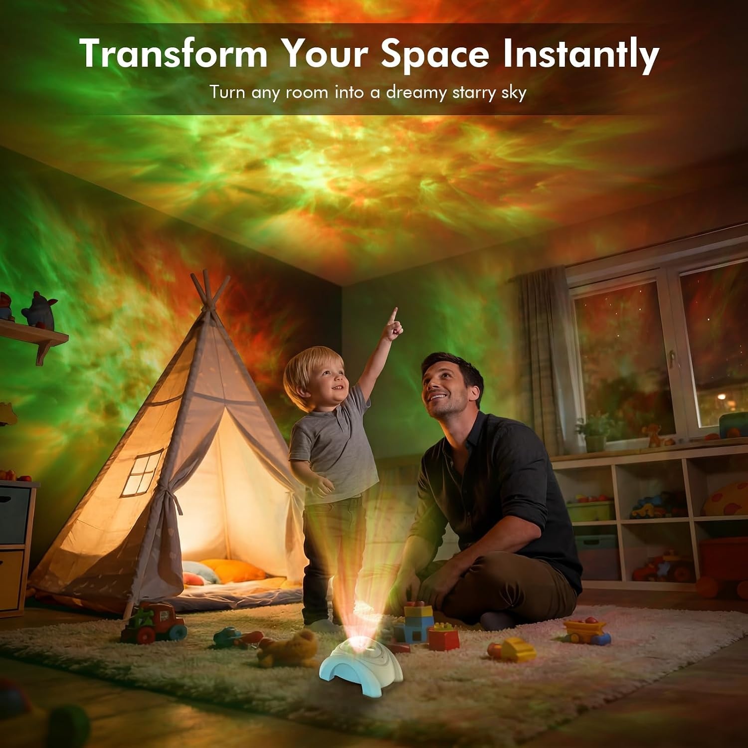 image:imageRossetta Dual Lens Galaxy Star Aurora Projector Night Light for Bedroom 58 Light Effects White Noise Bluetooth Speaker Music Sync Remote Control Timer Room Decor Gift for Kids Adults TeensCyan