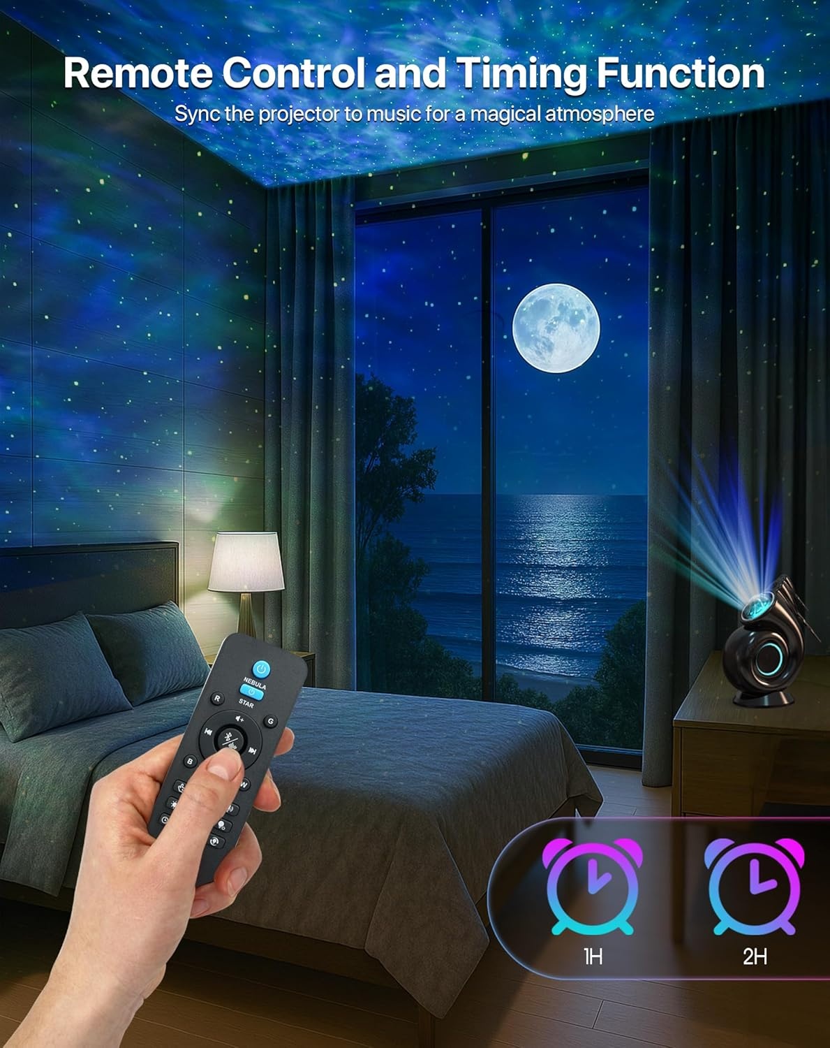image:imageRossetta Star Projector Galaxy Nebula Night Light Projector for Bedroom 10 Soothing Sounds Bluetooth Speaker Sound Activated Remote amp 1H2H Timer Gifts for Adults Teens Christmas BirthdayBlack