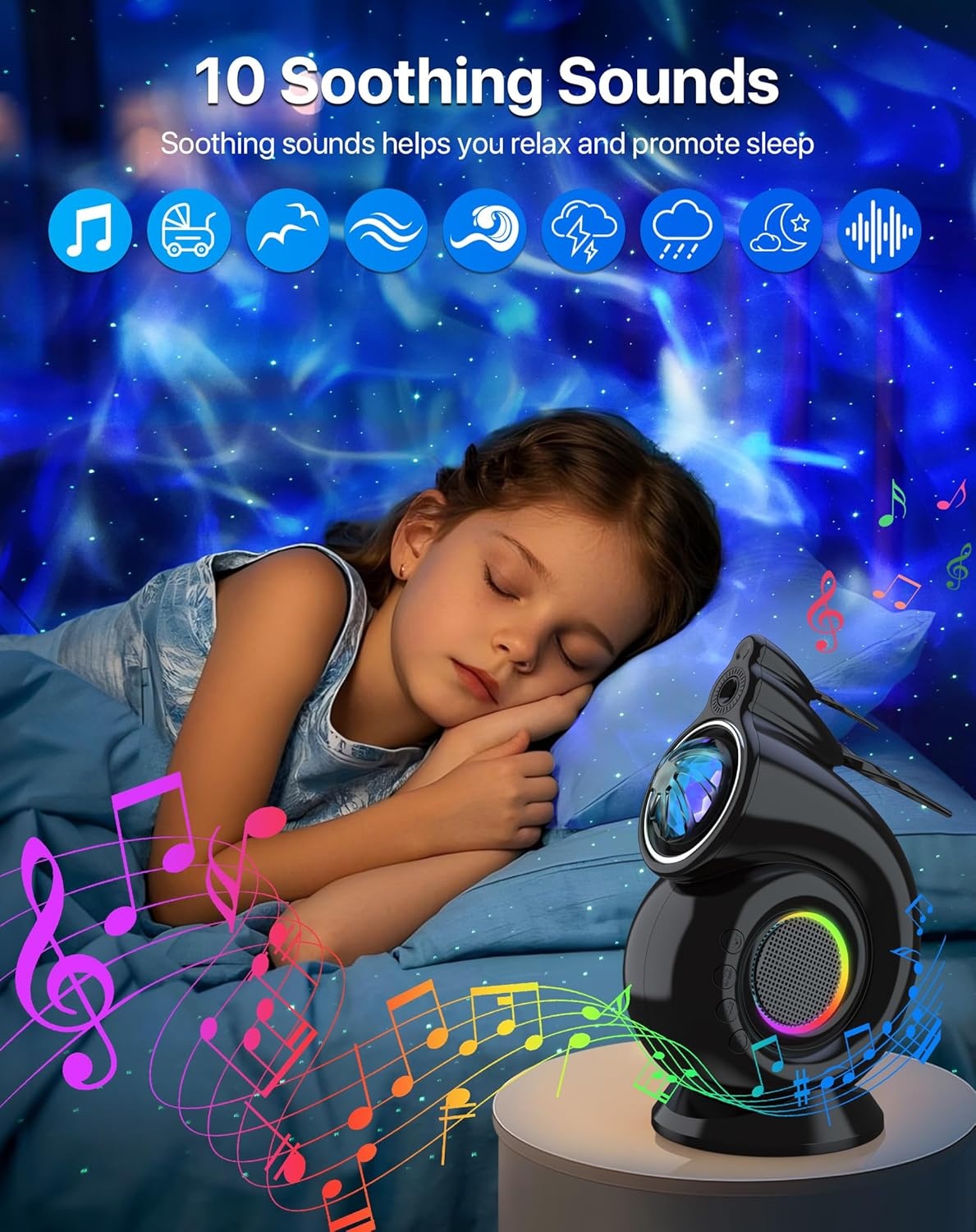 image:imageRossetta Star Projector Galaxy Nebula Night Light Projector for Bedroom 10 Soothing Sounds Bluetooth Speaker Sound Activated Remote amp 1H2H Timer Gifts for Adults Teens Christmas BirthdayBlack