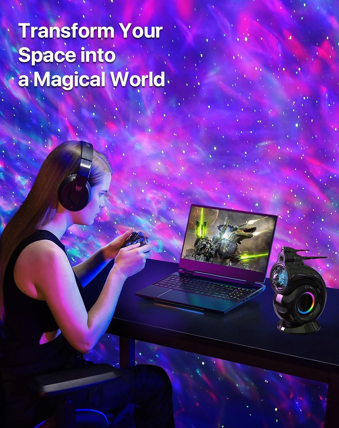 image:imageRossetta Star Projector Galaxy Nebula Night Light Projector for Bedroom 10 Soothing Sounds Bluetooth Speaker Sound Activated Remote amp 1H2H Timer Gifts for Adults Teens Christmas BirthdayBlack